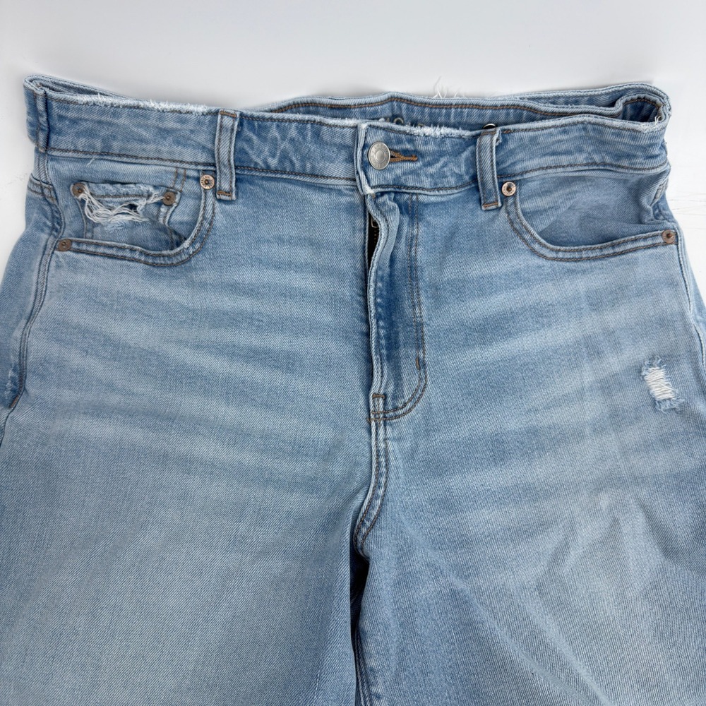 American Eagle Baggy Wide Leg Jeans Womens 10 Blue Super High Rise Raw Hem - Picture 3 of 9